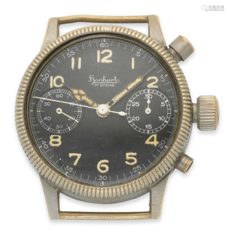 Circa 1940  Hanhart. A nickel plated manual wind chronograph military style watch