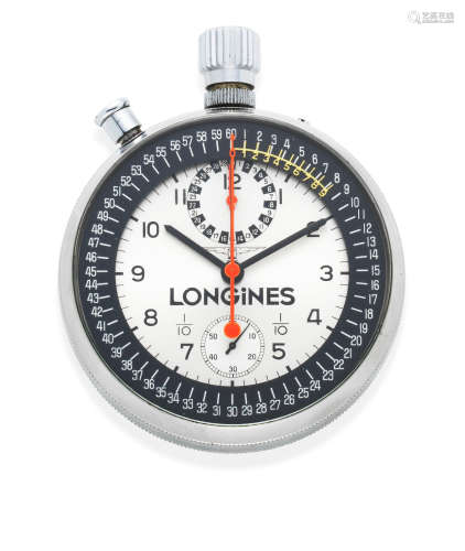 1968 Mexico Olympic Games Chronograph, Ref: 7819-1, Circa 1966  Longines. A stainless steel keyless wind open face 1/10th split second chronograph stopwatch