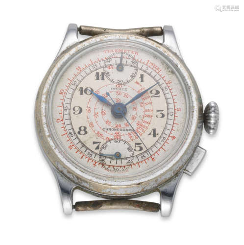 Circa 1940  Pierce. A stainless steel manual wind single button chronograph watch