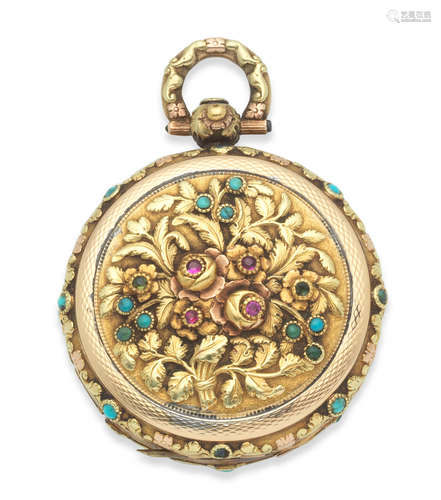 Circa 1820  Hawleys, London. An 18K gold stone set key wind full hunter pocket watch