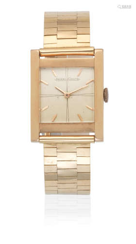 Circa 1959  Jaeger-LeCoultre. An 18K gold manual wind rectangular bracelet watch