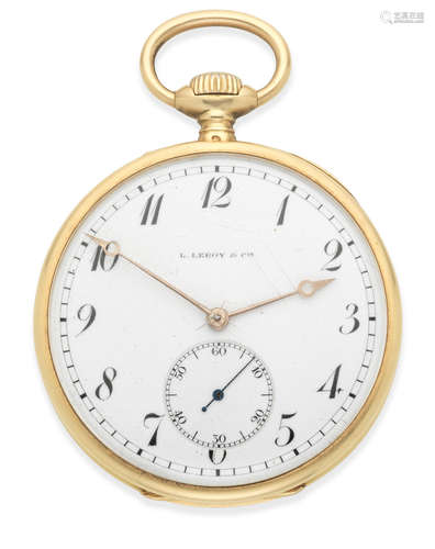 Circa 1920  L. Leroy & Cie Horlogers de la Marine, 7 Boulevard de la Madeleine, Paris. An 18K gold keyless wind open face pocket watch