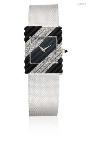 Ref: 5802, Circa 1980  La Montre Royale. An 18K white gold and diamond set manual wind rectangular bracelet watch