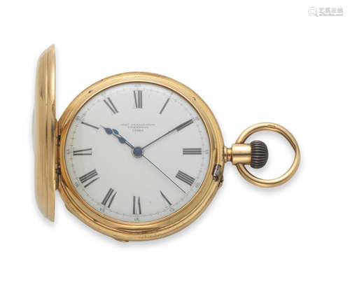 London Hallmark for 1880  Joseph Penlington, Liverpool. An 18K gold keyless wind half hunter pocket watch