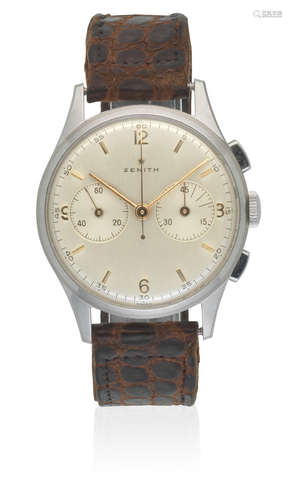 Circa 1960  Zenith. A stainless steel manual wind chronograph wristwatch