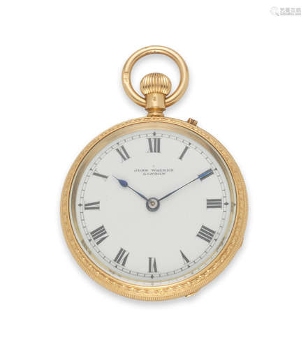 London Hallmark for 1934  John Walker, London. An 18K gold keyless wind open face pocket watch