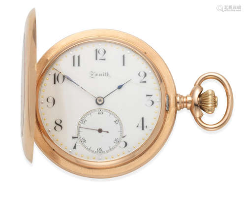 Circa 1900  Zenith. An 18K gold keyless wind full hunter pocket watch