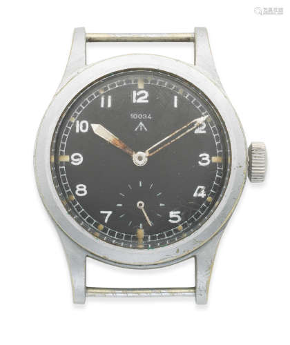 Circa 1940  Record. A nickel plated military issue manual wind watch (AF)