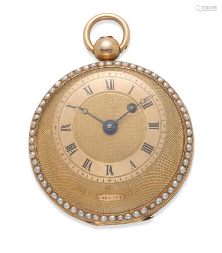 Circa 1850  Breguet. A continental gold and seed pearl set key wind open face pocket watch
