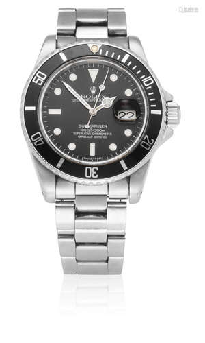 Submariner, Ref: 16800, Circa 1984  Rolex. A stainless steel automatic calendar bracelet watch