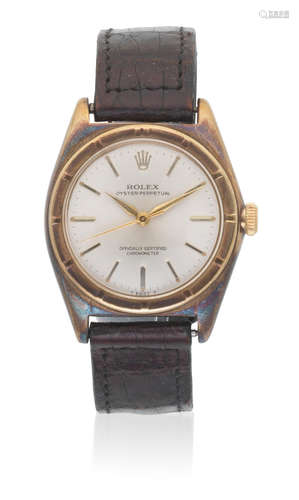 Oyster Perpetual, Ref: 5015, Circa 1950  Rolex. A 9K gold automatic bubbleback wristwatch