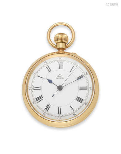 London Hallmark for 1905  Dent, 61 Strand & 4 Royal Exchange, London. An 18K gold keyless wind open face pocket watch with centre seconds