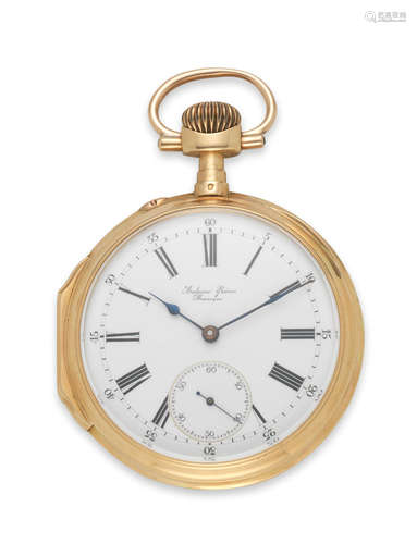 Circa 1910  Antoine Frères, Besançon. An 18K gold keyless wind open face pocket watch