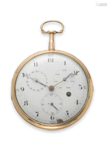Circa 1810  Louis Duchene & Comp. An 18K gold key wind open face calendar pocket watch