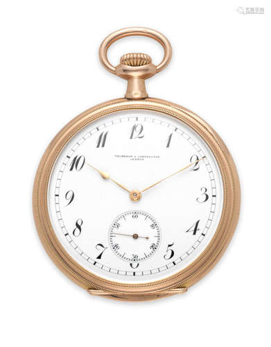 Circa 1920  Vacheron & Constantin. A 14K rose gold keyless wind open face pocket watch