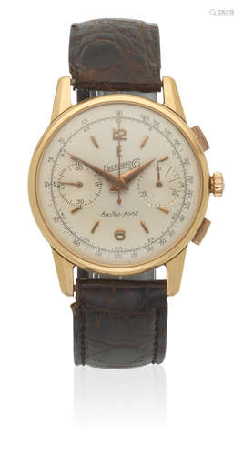 Extra-Fort, Circa 1950  Eberhard. An 18K gold manual wind chronograph wristwatch