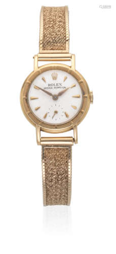 Oyster Perpetual, Ref: 8823, Circa 1950  Rolex. A lady's 18K gold manual wind bracelet watch