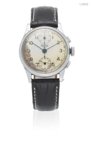 Up-down, Circa 1940  Heuer. An early stainless steel manual wind chronograph wristwatch