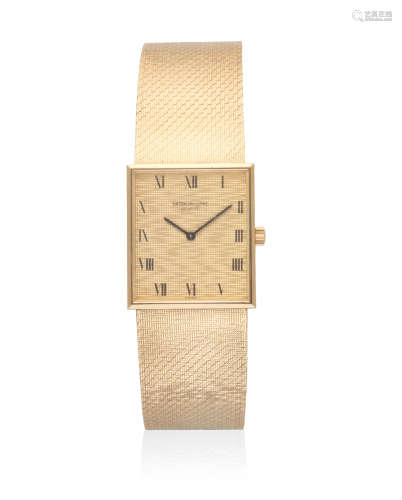 Ref: 3550/1, London Import mark for 1968  Patek Philippe. An 18K gold manual wind rectangular bracelet watch