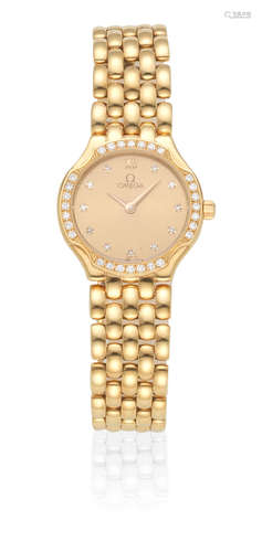 Deville, Ref: 7951520/8951520, Sold 18th December 1997  Omega. A lady's 18K gold and diamond set quartz bracelet watch