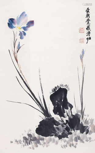 溥 佐（1918-2001） 鸢尾 纸本设色 立轴