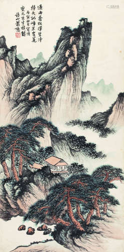 萧谦中（1883-1944） 1926年 过雨苍松 纸本设色 镜心