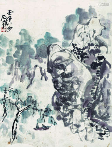 陈子庄（1913-1976） 1972年 山水 纸本设色 立轴