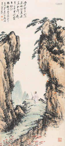 慕凌飞（1913-1997） 1982年 山间策杖 纸本设色 镜心