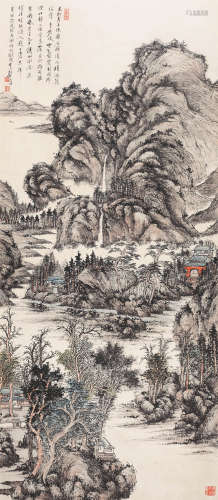 郑午昌(1894-1952) 澄江藏寺 纸本设色 立轴