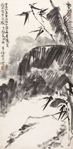 李苦禅（1899-1983） 竹石芭蕉 纸本水墨 立轴