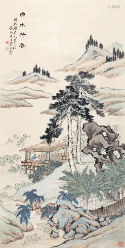 黄山寿(1855-1919) 曲水荷香 纸本设色 立轴