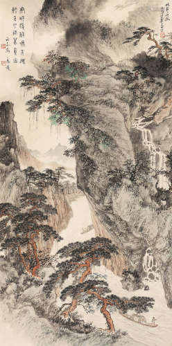 郑午昌(1894-1952) 1946年 帆影一江风 纸本设色 立轴