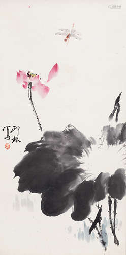 萧 朗（1917-2010） 早有蜻蜓 纸本设色 立轴