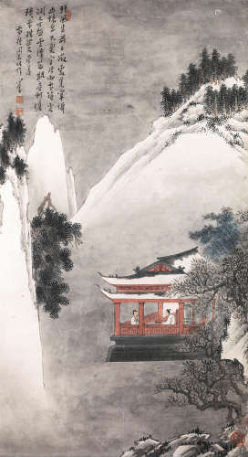 溥 儒（1896-1963） 寒山对语 纸本设色 镜框