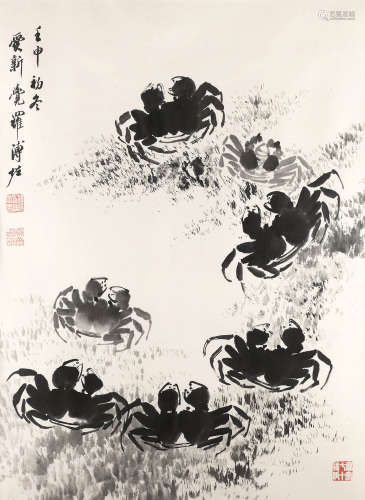 溥 佐（1918-2001） 1992年 莫谢图 纸本水墨 镜框