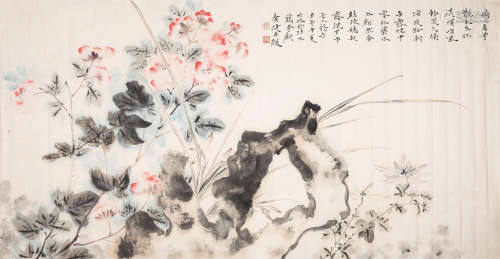 贾广健（b.1964） 2002年 芙蓉花 纸本设色 镜片