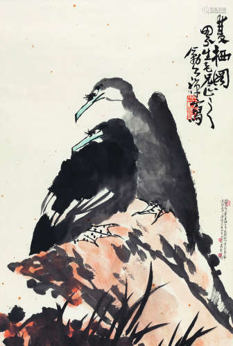 李苦禅（1899-1983） 双栖图 纸本设色 镜心