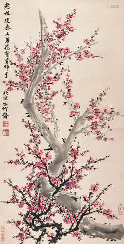 胡洁青（1905-2001） 老枝逢春 纸本设色 立轴