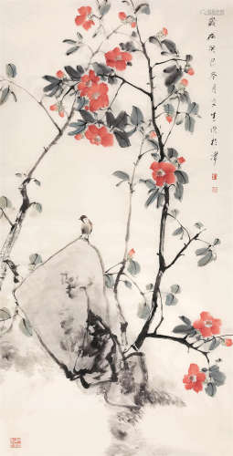 刘文生（b.1956） 2013年 茶花漫舞 纸本设色 镜片