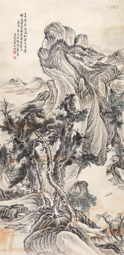 侯秉衡(1865-1946) 1920年 苍山古树 纸本设色 立轴