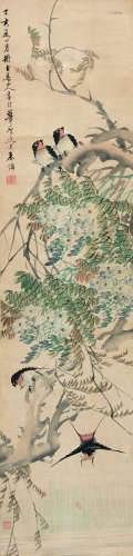 朱梦庐(1826-1900 ) 1887年 紫气东来 纸本设色 立轴