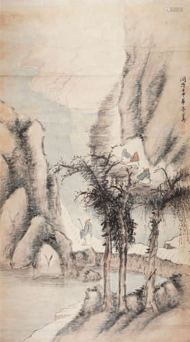 胡公寿（1823-1886） 1872年 云山访友 纸本设色 立轴