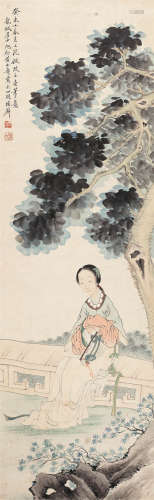 黄山寿(1855-1919) 1883年 仕女图 纸本设色 立轴