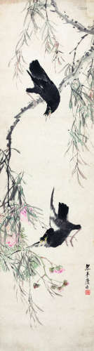 朱梦庐（1826-1900） 戏柳图 纸本设色 立轴