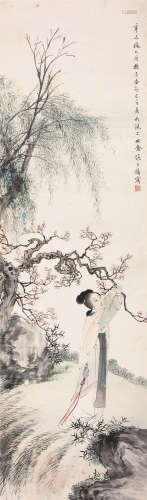 张生镛（1896-？） 1931年 赏梅图 纸本设色 立轴