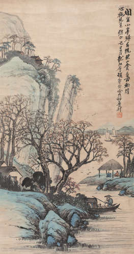 胡郯卿（1865-?） 1929年 闻坐小亭 纸本设色 立轴