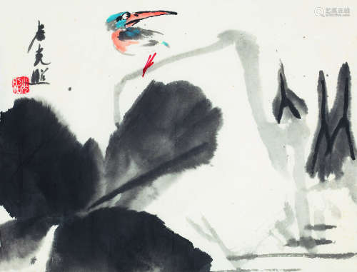 卢光照(1914-2001) 翠鸟 纸本设色 镜片