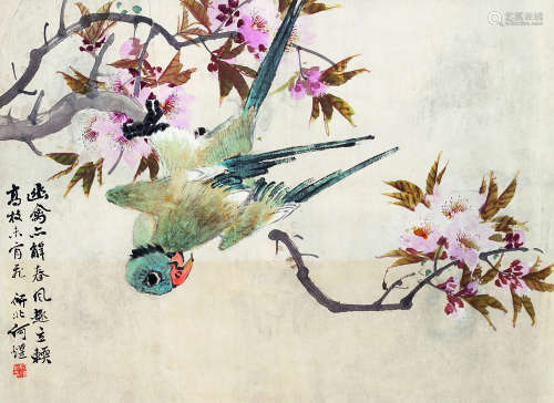 何 煜（1852-1928） 鹦鹉 纸本设色 立轴
