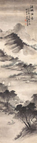 吴石仙（1845-1916） 1897年 江城雨意 纸本设色 立轴