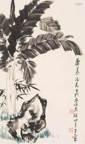 慕凌飞（1913-1997） 蕉石图 纸本设色 镜心